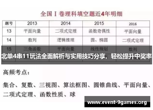 北单4串11玩法全面解析与实用技巧分享，轻松提升中奖率